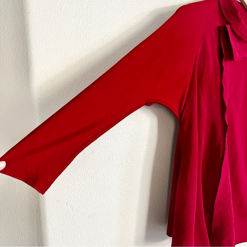Y’S YOHJI YAMAMOTO Roll Collar Combi Blouse Shirt in Red - Picture 9 of 15